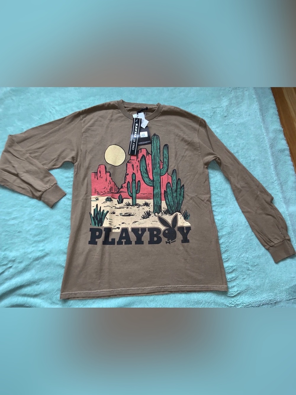 NEW Playboy Womens Long Sleeve Graphic T Shirt Tee Top Size Small S NWT